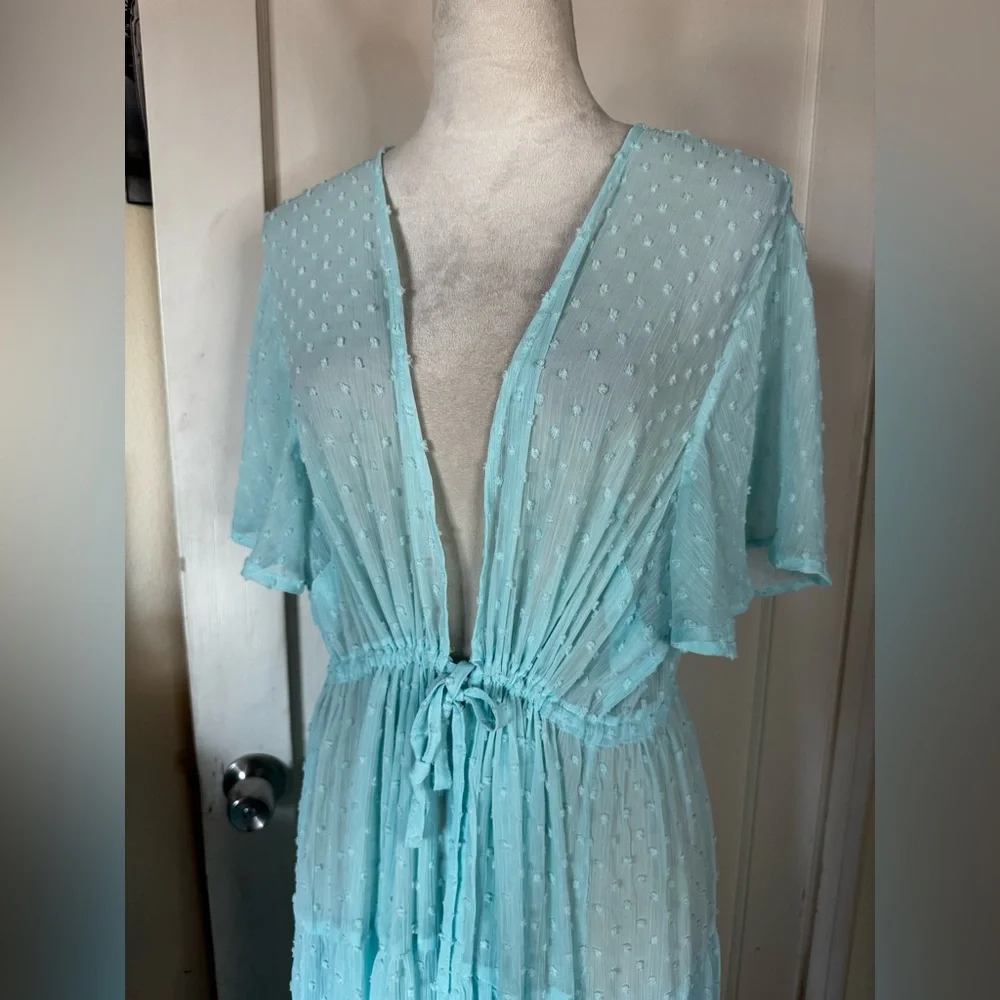 Torrid Baby Blue Robe Retro Polka Dot Lounge Feminine Romantic Chiffon Wedding - Picture 8 of 15